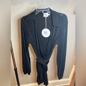 Princess Polly Deep V-Neck Long Sleeve Wrap Mini Dress in Metallic Green Size 8